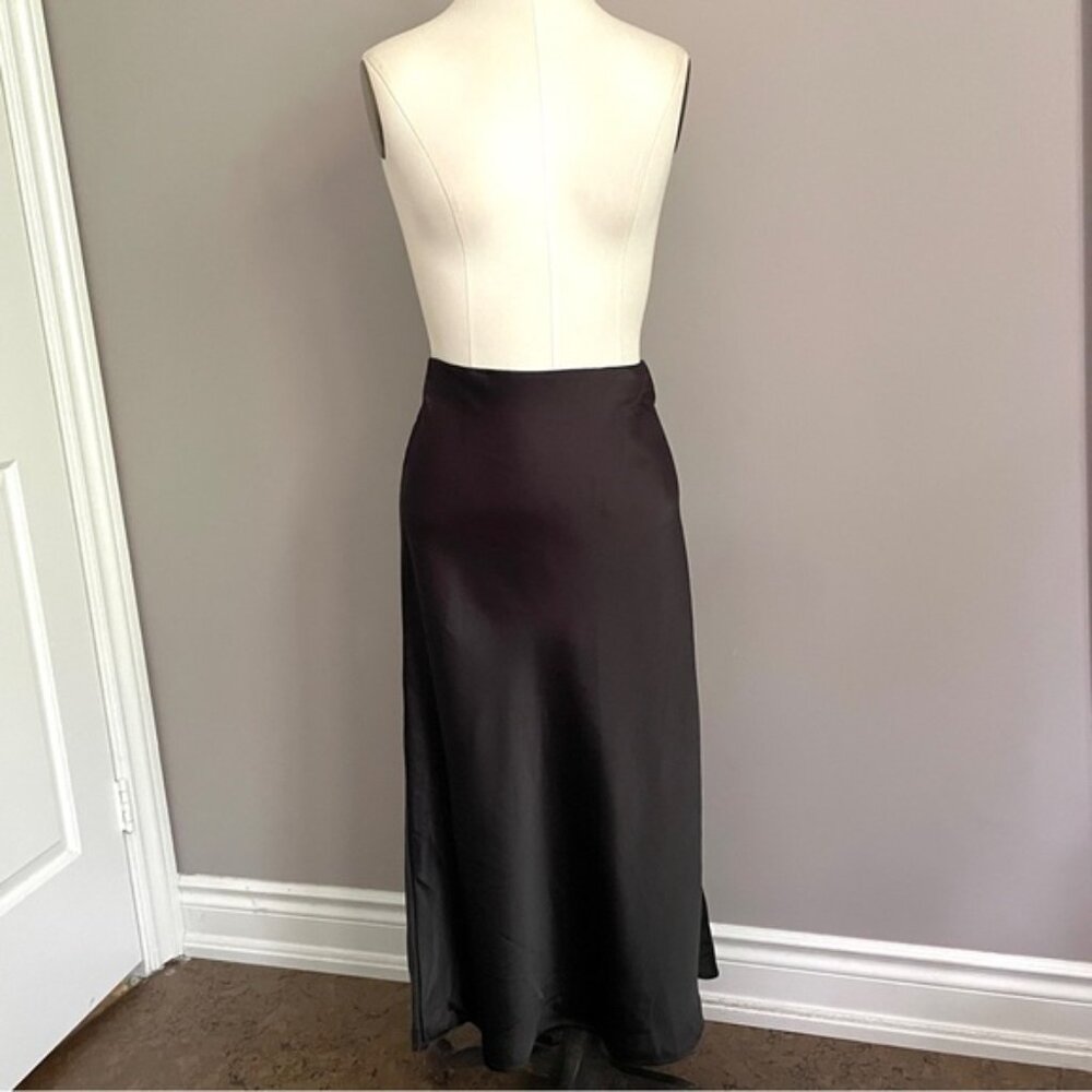 Rachel Zoe Black Bias Satin Slip Midi Skirt - S/M - Picture 6 of 9